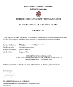 Certificado de la Libreta Militar
